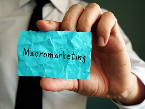 Business concept meaning Macromarketing with inscription on the piece of paper.
