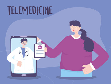 telemedicine, patient and doctor smartphone consultation medical treatment and online healthcare services