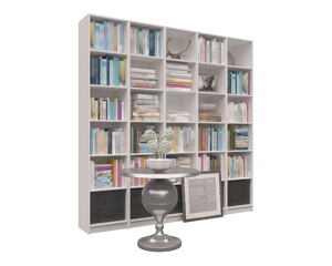 Bookcase bookshelves isolated on white 3d illustration