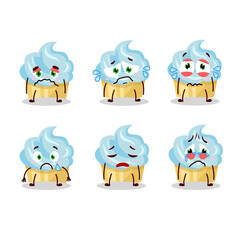 Vanilla cake cartoon character with sad expression