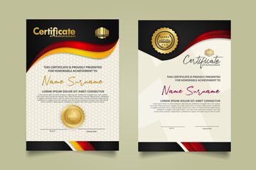 set vertical modern certificate template with flow lines ornament and texture pattern background.