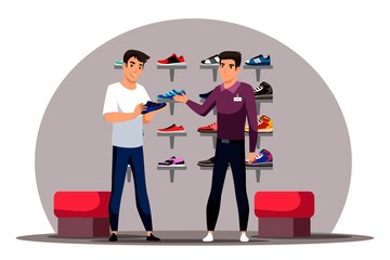 Vector character illustration of shoe store scene