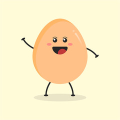 Cute Flat Cartoon Egg Illustration. Vector illustration of cute egg with a smiling expression. Cute egg mascot design