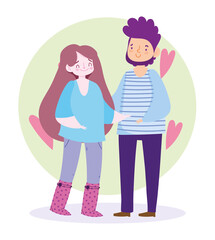 father and teen daughter cartoon character love, family day