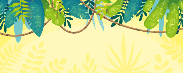 Nature banner panorama with plants and lianas. Vector illustration with separate layers.