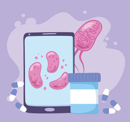 telemedicine, smartphone virus and medication medical treatment and online healthcare services