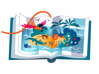 Obraz premium Children's book on african flora and fauna, savannah animals in Africa