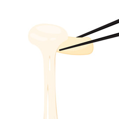 Tteokbokki Noodle vector. korean food. Mozzarella cheese. cheese stretch. Cheese on white background.