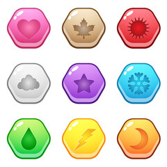Cute Hexagon shape button Represents various season symbols.