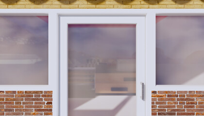 3d rendering of architectural design of storefront and aluminium door.