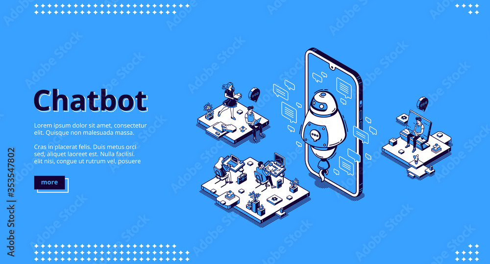 Poster chatbot banner. ai technology in business for support customers. vector landing page of virtual assi