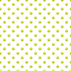 Pattern of green apples on a white background. Isolated fruits. Image for fabric, wallpaper and wrapping paper.