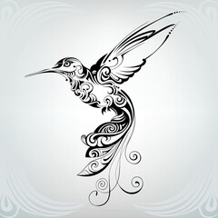 Hummingbird with vegetation ornament © nutriaaa