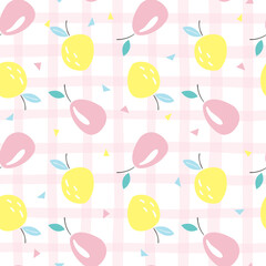 Seamless pattern with cute fruits illustration. Creative kids hand drawn texture for fabric, wrapping, textile, wallpaper, apparel.