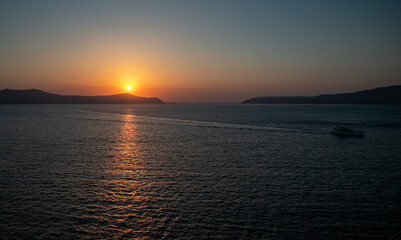 Santorini sunset from Fira, capital of the Greek Aegean island, Greece