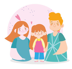 blonde mother father and daughter adorable cartoon characters, family day