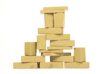 Vintage green building blocks isolated on white