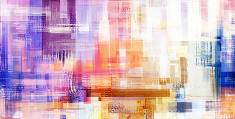 Multicolored strokes, digital abstract painting. Beautiful random colors background artwork. Painting in warm colors scheme with an purple accents