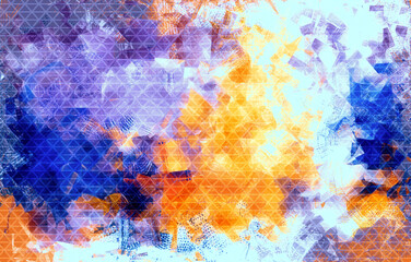Obraz na płótnie Canvas Orange, violet and blue strokes digital abstract painting. Beautiful random colors background artwork. Painting in warm colors scheme with an accents