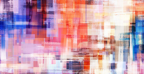 Red and blue strokes, digital abstract painting. Beautiful random colors background artwork. Painting in warm colors scheme with an accents