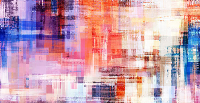 Red and blue strokes, digital abstract painting. Beautiful random colors background artwork. Painting in warm colors scheme with an accents © Brushinkin paintings