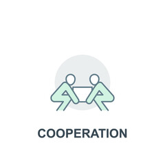 Teamwork discussion partner, Friendship partnership caring and  working together. Business project collaboration. Cooperation icon. Vector illustration. Design on white background. EPS 10