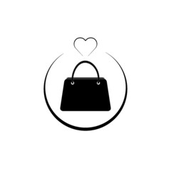 Female black handbag icon on white background