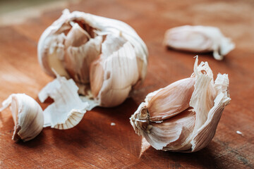 garlic on wooden table