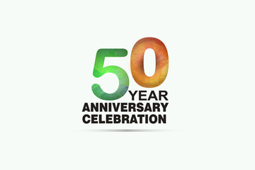 50 year anniversary celebration logotype with watercolor Green and Orange Emboss Style isolated on white background for invitation card, banner or flyer - vector