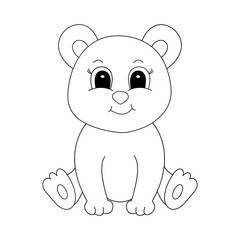 Hand drawn bear, of black contour isolated on white background. Design element for coloring book. Vector.