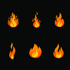 Danger highly Flammable or combustibility warning.  Round flame, camp fire, Hazard bonfire extremely. Fire flames icon set. Vector illustration. Design on white background. EPS 10