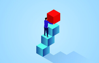 Obraz premium Businessman building step by step higher, career development concept