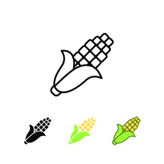 Corn cob. Sweet and ripe corn can be used for topics like food, healthy eating, dieting. Farm Harvest product. Icon, corn, vegan, vegetarian. Vector illustration. Design on white background. EPS10
