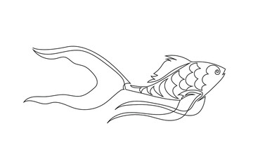 Fototapeta premium Fish drawn with one solid continuous line. Logo of a fishing, fast food or sushi bar. Vector illustration isolated on a white background.