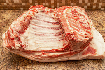 fresh piece of pork pulp with ribs