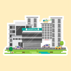 Hospital building in stickers design.