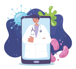 telemedicine, physician smartphone coronavirus outbreak, medical treatment and online healthcare services
