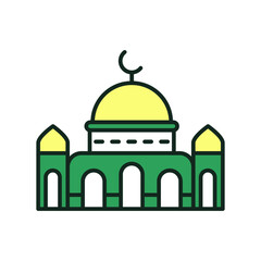 Place for muslim public worship. Building of islamic religious and prostration or prayer. Ramadan kareem, eid al-fitr mubarak. Mosque icon ramadan muslim. Vector illustration on white background.EPS10