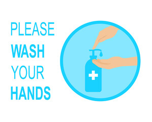 Hands using hand sanitizer gel pump dispenser or alcohol to prevent Covid-19 coronavirus. Flat style vector illustration isolated on white background. Protection concept with use hand sanitizer title.