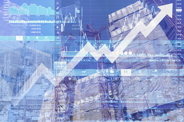Stock financial index show successful investment on property business and construction industry with graph and chart for presentation and report background.