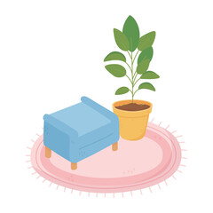 sweet home footrest furniture potted plant on carpet decoration isolated design