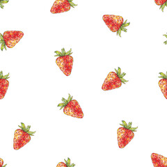 Watercolor strawberry isolated on white background. Handwork exotic summer draw. Hello my style. Seamless berry pattern.