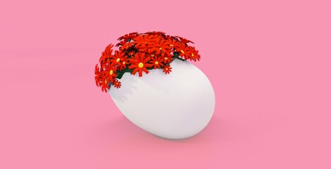 creative flower pot 3d illustration idnal easter composition for a card in which there is grass flowers is a creative piece of furniture