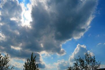 Blue sky with clouds and sun.