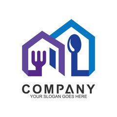 house with spoon fork logo, food and cooking vector, restaurant logo, home kitchen