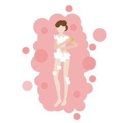 Woman taking shower in flat design.Vector illustration.