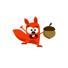 cute cartoon squirrel with acorn.vector illustration.