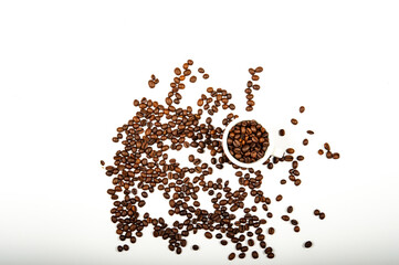 coffee beans and coffee cup ready to serve