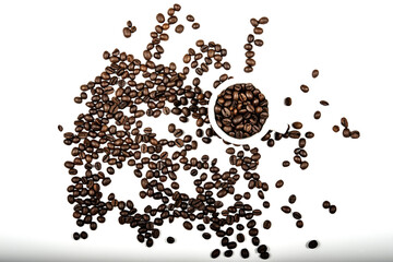 coffee beans and coffee cup ready to serve