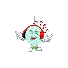 Cartoon drawing design of disco ball listening to the music with headset